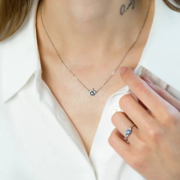 Gold necklace with london blue topaz and diamonds LAMBETH Image