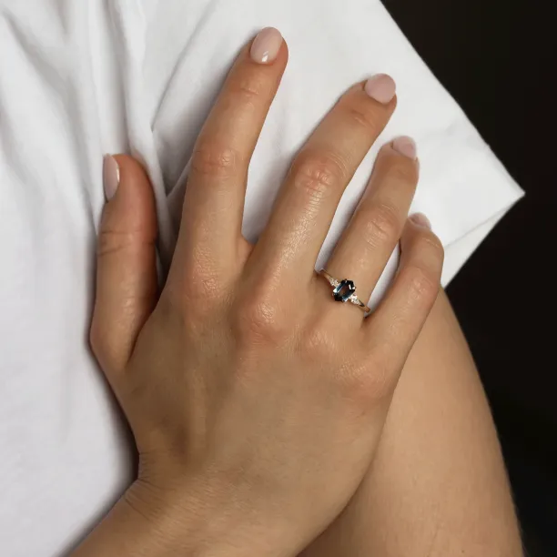 Engagement ring with hexagon teal sapphire and moissanites SLATE Image