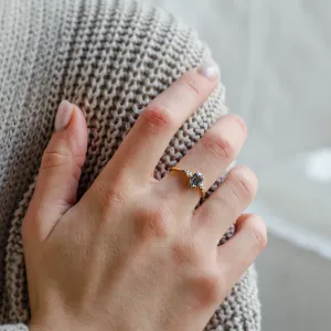 Engagement ring with hexagon teal sapphire and moissanites SLATE Thumbnail