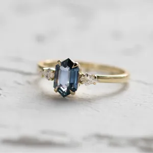 Engagement ring with hexagon teal sapphire and moissanites SLATE Thumbnail