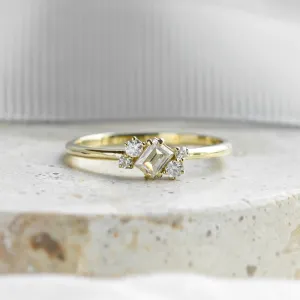 Gold cluster ring with moissanites BERNADETTE Thumbnail