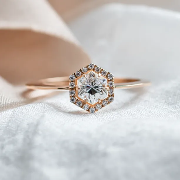 Halo engagement ring with moissanites BLANCHE Image