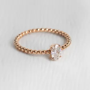 Minimalist beaded ball ring with lab created diamond EDO Thumbnail