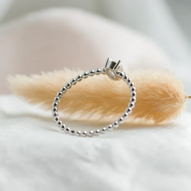 Minimalist beaded ball ring with lab created diamond EDO Image