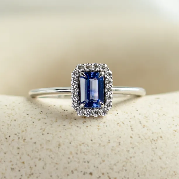 Unique teal sapphire and diamond engagement ring LEAR Image