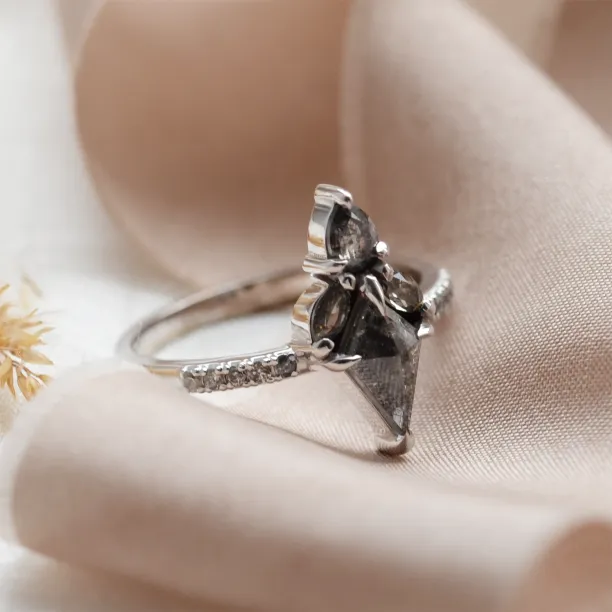 Gold cluster ring with salt and pepper diamonds BEATRICE Image