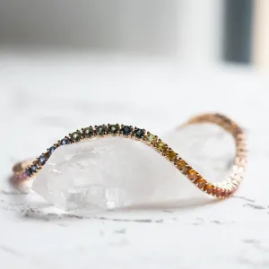 Zlatý tenisový náramek s barevnými safíry MOSAICAN