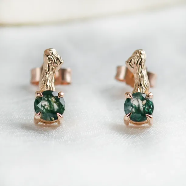 Napichovací neobvyklé náušnice s mechovými acháty a větvičkou ELLION Image