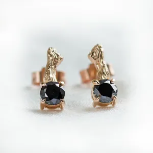 Stud earrings with black diamonds and twig SEAN