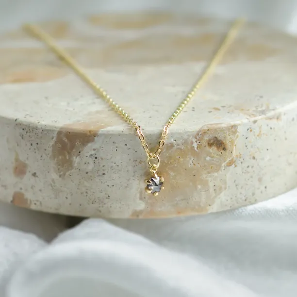 Dainty gold pendant with salt and pepper diamond CADIE Image