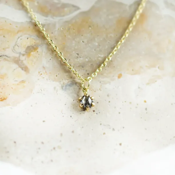 Dainty gold pendant with salt and pepper diamond CADIE Image