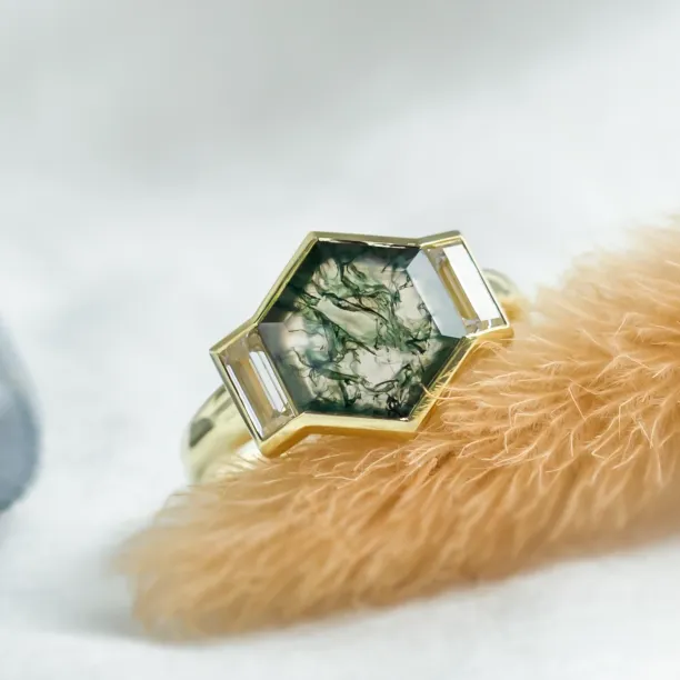 Original ring with moss agate and moissanites CALEN Image