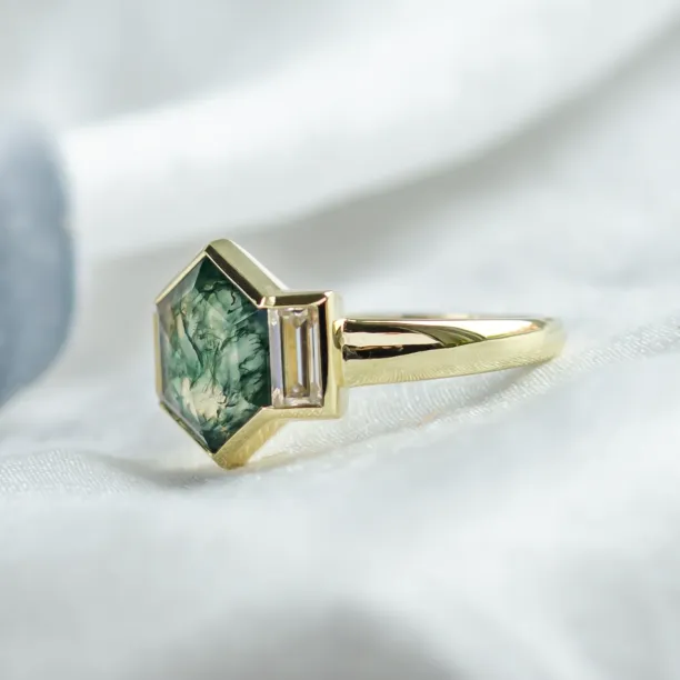 Original ring with moss agate and moissanites CALEN Image