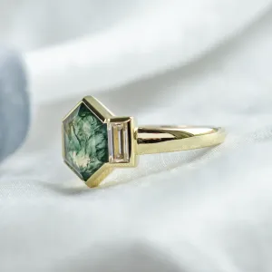 Original ring with moss agate and moissanites CALEN Thumbnail