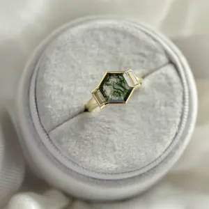 Original ring with moss agate and moissanites CALEN Thumbnail