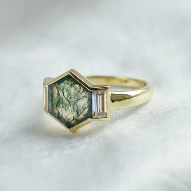 Original ring with moss agate and moissanites CALEN Image