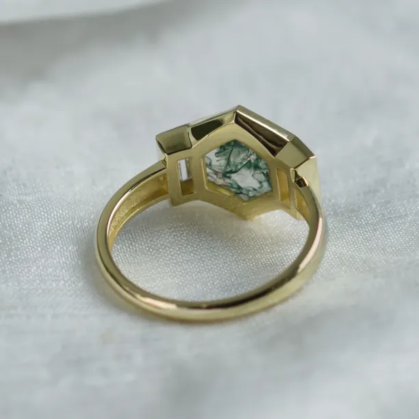 Original ring with moss agate and moissanites CALEN Image