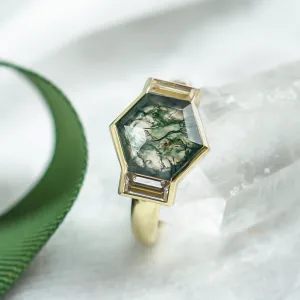 Original ring with moss agate and moissanites CALEN Thumbnail