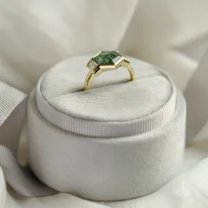 Original ring with moss agate and moissanites CALEN Thumbnail