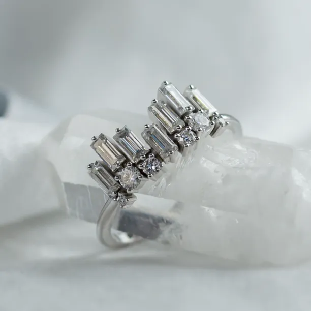 Unusual geometric ring with moissanites in art deco style TAMARA Image