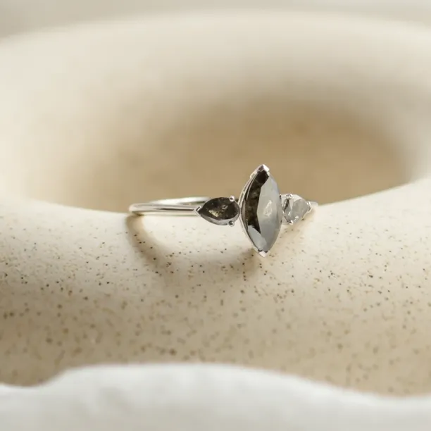 Netradiční zásnubní prsten ve vintage stylu se salt and pepper diamanty RHEA Image