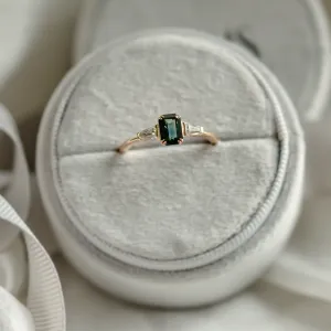Estate emerald cut sapphire and baguette diamond ring JENNA Thumbnail