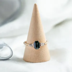 Estate emerald cut sapphire and baguette diamond ring JENNA Thumbnail