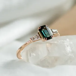 Estate emerald cut sapphire and baguette diamond ring JENNA Thumbnail