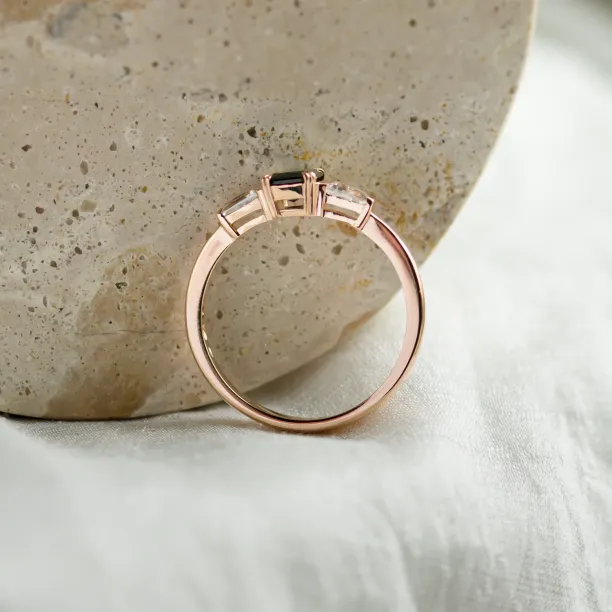 Estate emerald cut sapphire and baguette diamond ring JENNA Image