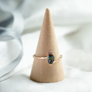 Unique ring with teal sapphire and diamonds LEAH Thumbnail