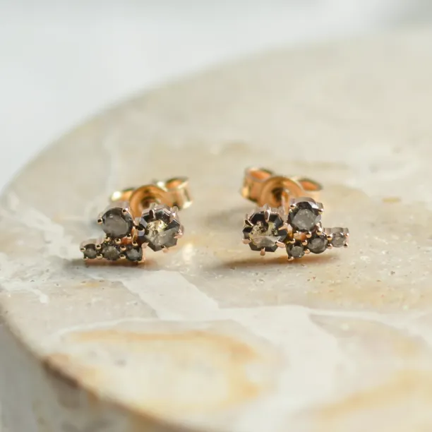 Gold cluster earrings with salt and pepper diamonds CALLA Image