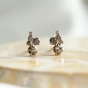 Gold cluster earrings with salt and pepper diamonds CALLA Thumbnail