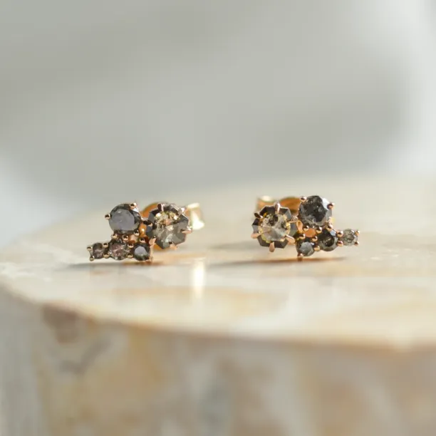 Gold cluster earrings with salt and pepper diamonds CALLA Image
