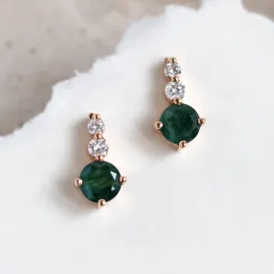 Simple gold earrings with moss agates and diamonds LILIBET Thumbnail