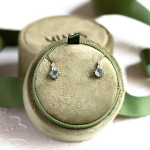 Simple gold earrings with moss agates and diamonds LILIBET Thumbnail