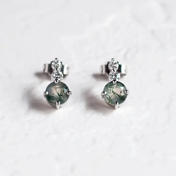 Simple gold earrings with moss agates and diamonds LILIBET Image