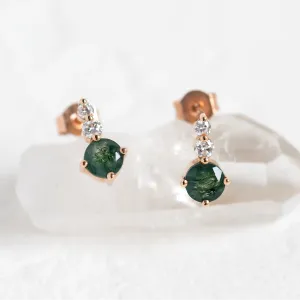 Simple gold earrings with moss agates and diamonds LILIBET Thumbnail