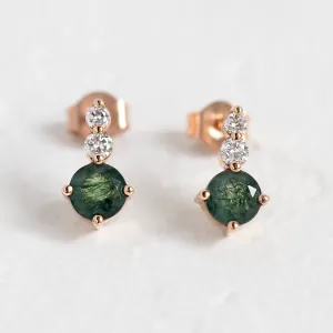 Simple gold earrings with moss agates and diamonds LILIBET