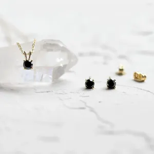 Gold pendant and earrings with black diamonds BLADETTE Thumbnail