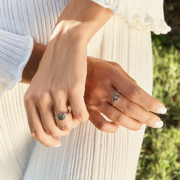 Unique salt and pepper and lab grown diamond engagement ring ECLIPSE Image