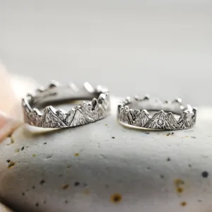 Platinum mountain-inspired wedding rings MONTE