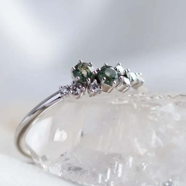 Cluster moss agate and diamond ring CLARION Image