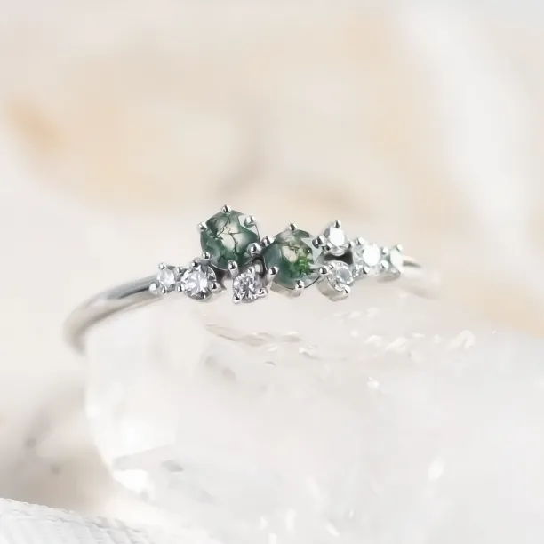 Cluster moss agate and diamond ring CLARION Image