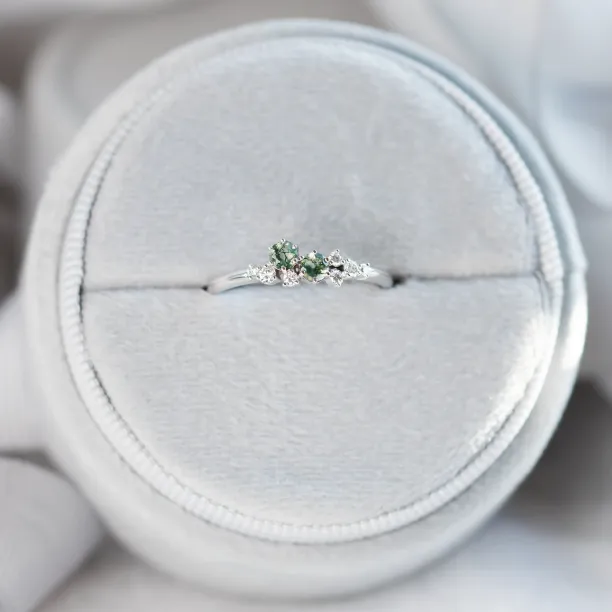 Cluster moss agate and diamond ring CLARION Image
