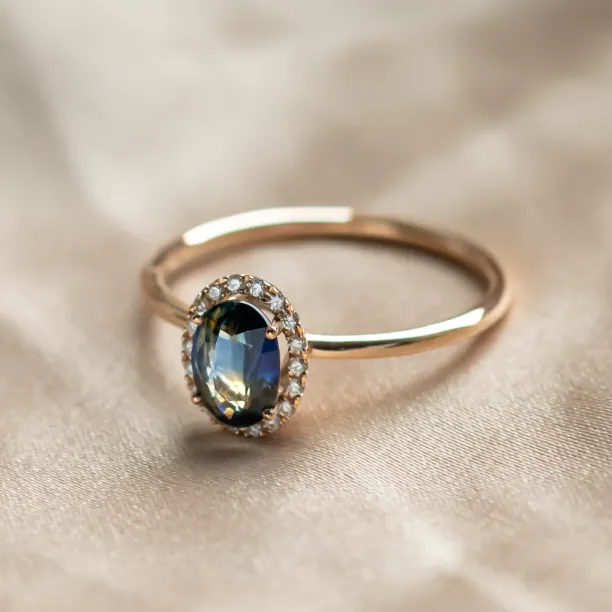 Halo teal sapphire &amp; diamond ring ZARIA Image