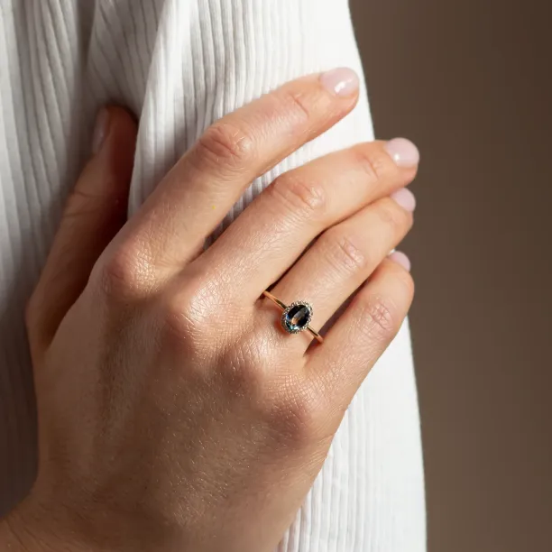 Halo teal sapphire &amp; diamond ring ZARIA Image