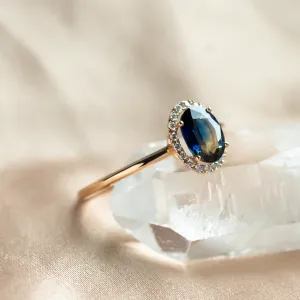 Halo teal sapphire &amp; diamond ring ZARIA Thumbnail