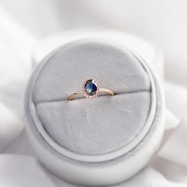 Halo teal sapphire &amp; diamond ring ZARIA Image