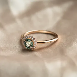 Diamond halo teal sapphire engagement ring SPARKLE Thumbnail