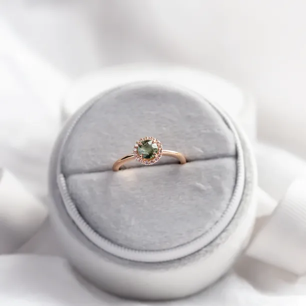 Diamond halo teal sapphire engagement ring SPARKLE Image